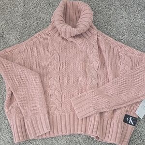 Calvin Klein Jeans Soft Pink Cable Turtleneck Sweater